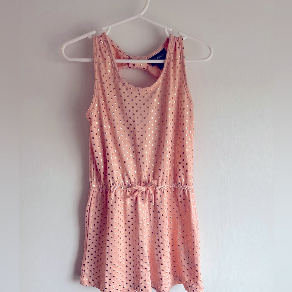 Picapino super cute girls romper- peach with gold dots- size 5